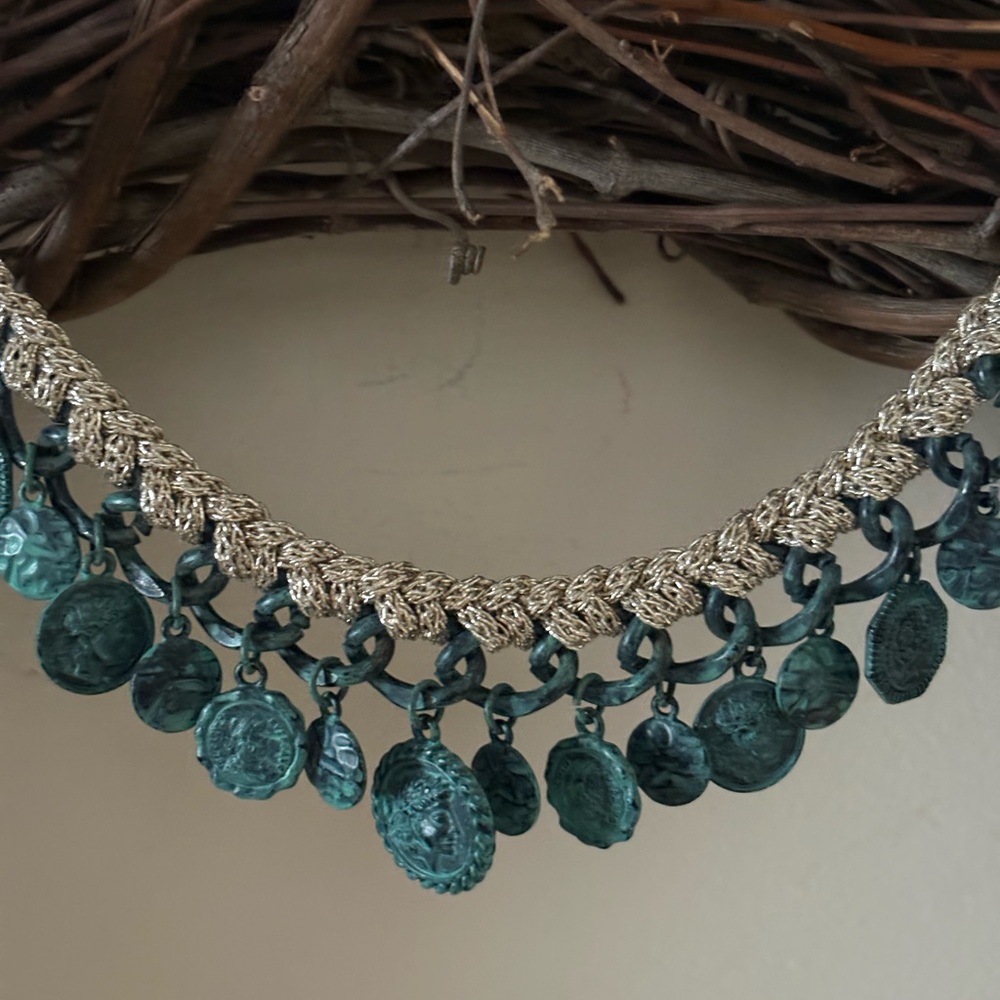 Elegant Silver and Green Coin Necklace